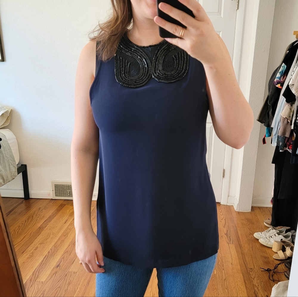 3.1 Phillip Lim Sleeveless Beaded Tunic Blue Medium - Picture 11 of 12